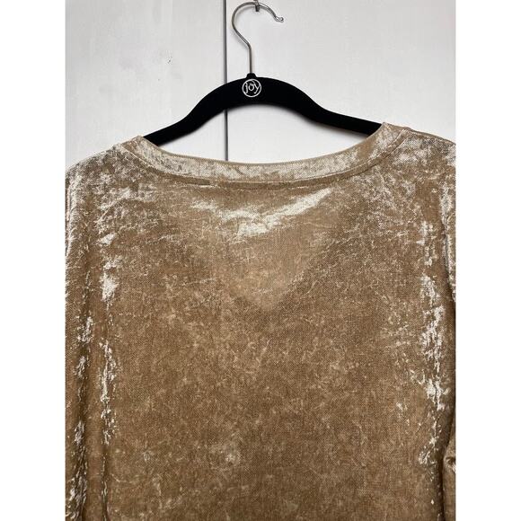 Womens Dazy Crushed Velvet Top Sz L Whimsical Holiday Short Sleeve Gold T Shirt - Picture 7 of 12